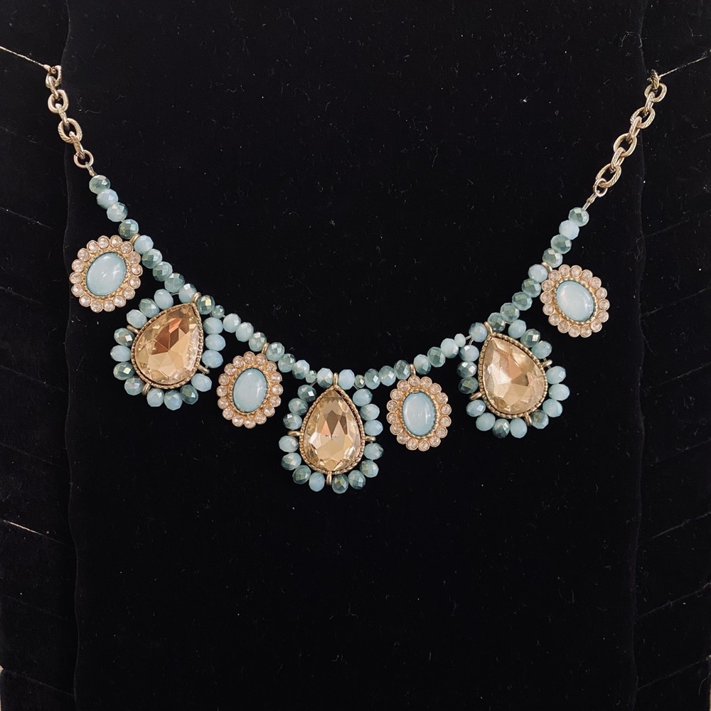 Vibrant light blue and rose gold statement necklace